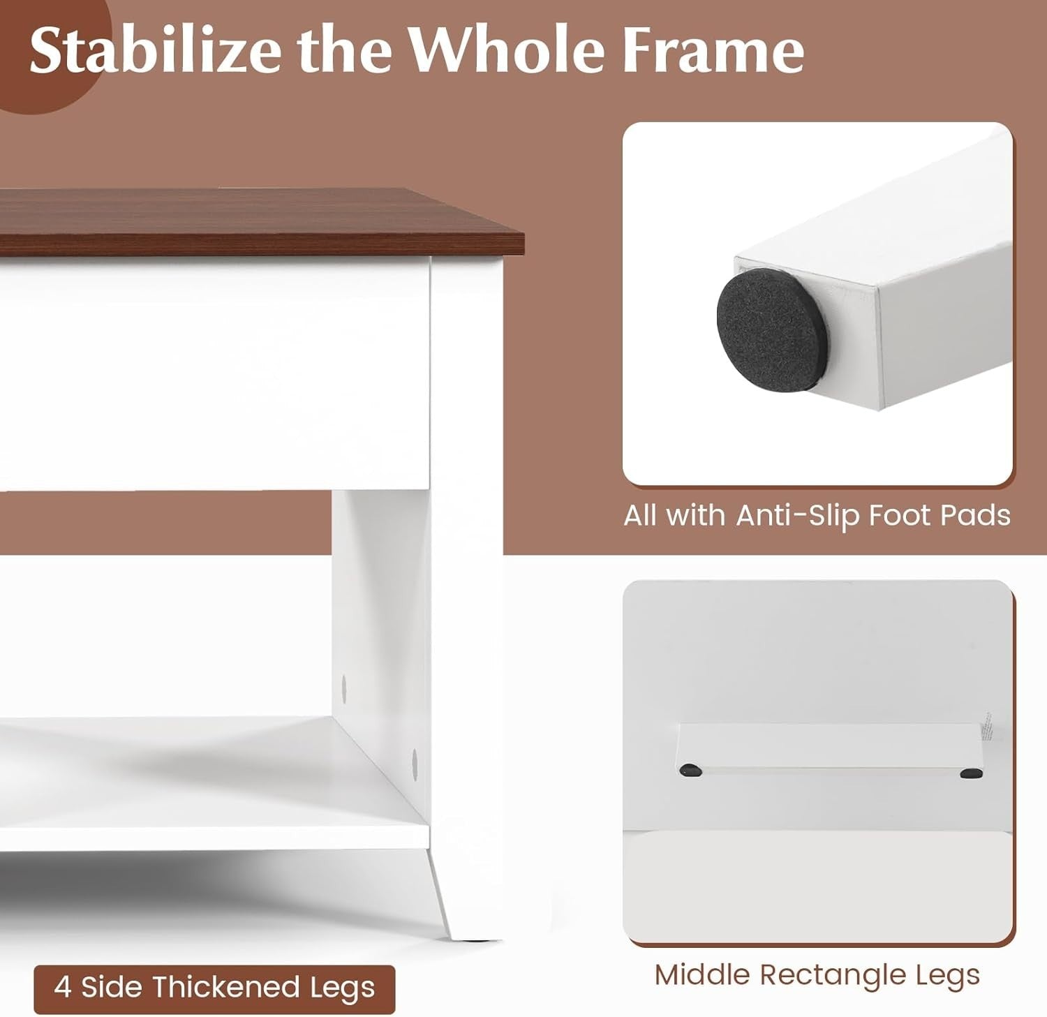 Lift Up Coffee Table with Hidden Storage & 3 Open Cubes, 105x52x49cm