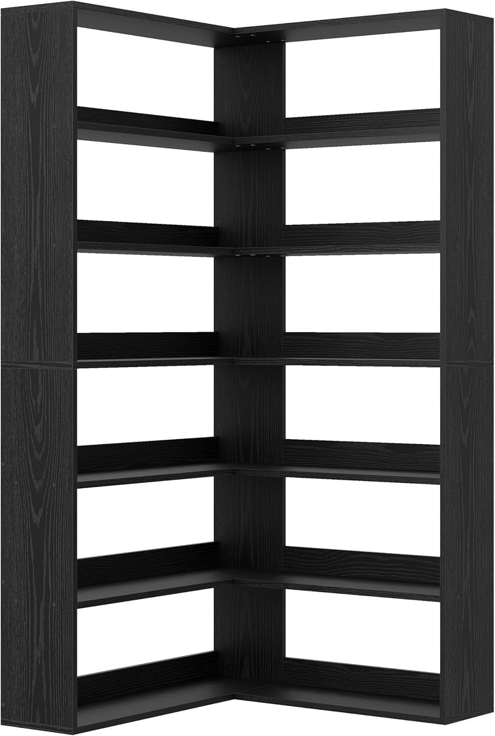 Tall Corner Shelf Unit 6 Tier L-Shaped Bookcase Storage Rack for Living Rooms