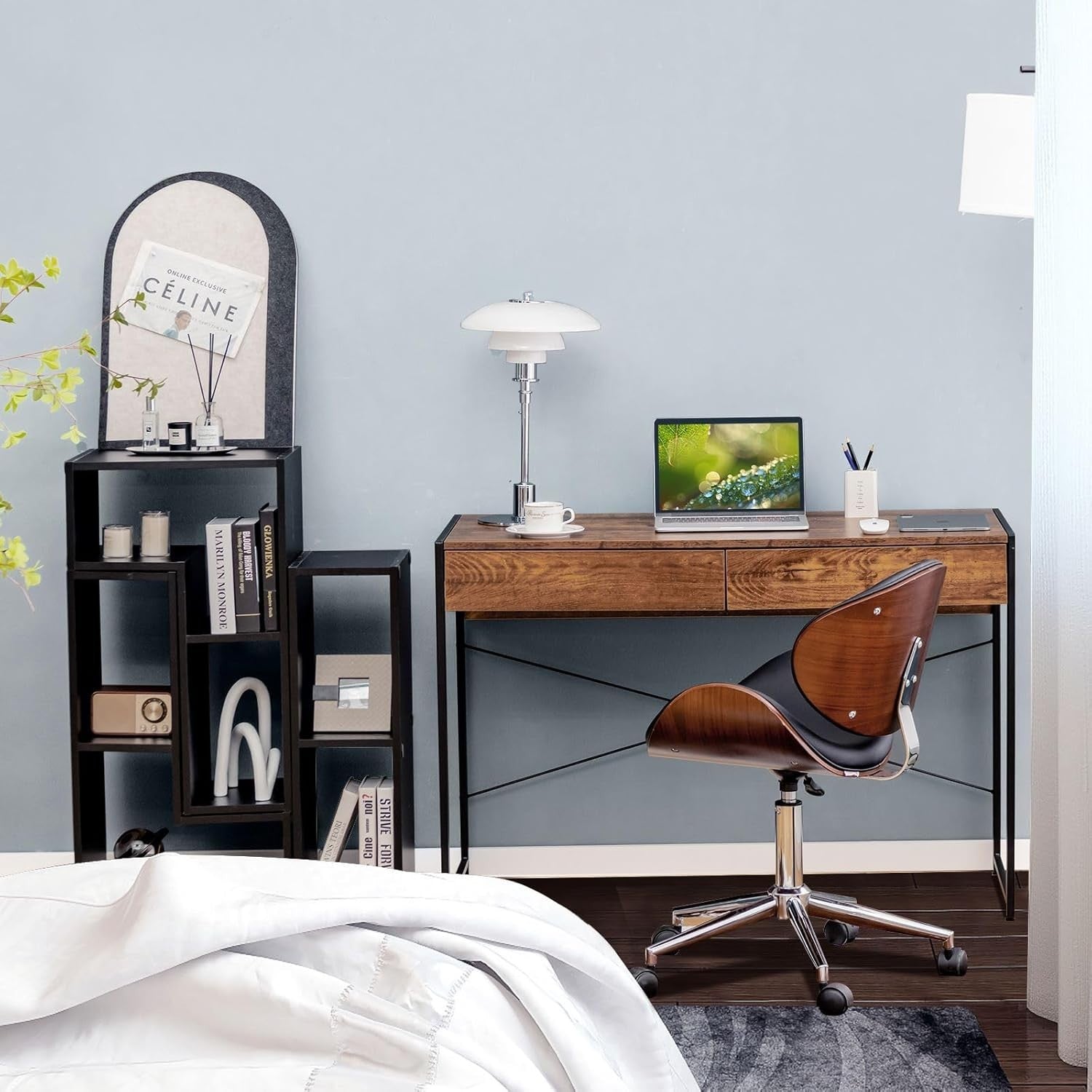 Rustic Brown Industrial Computer Desk with Drawers & Metal Frame