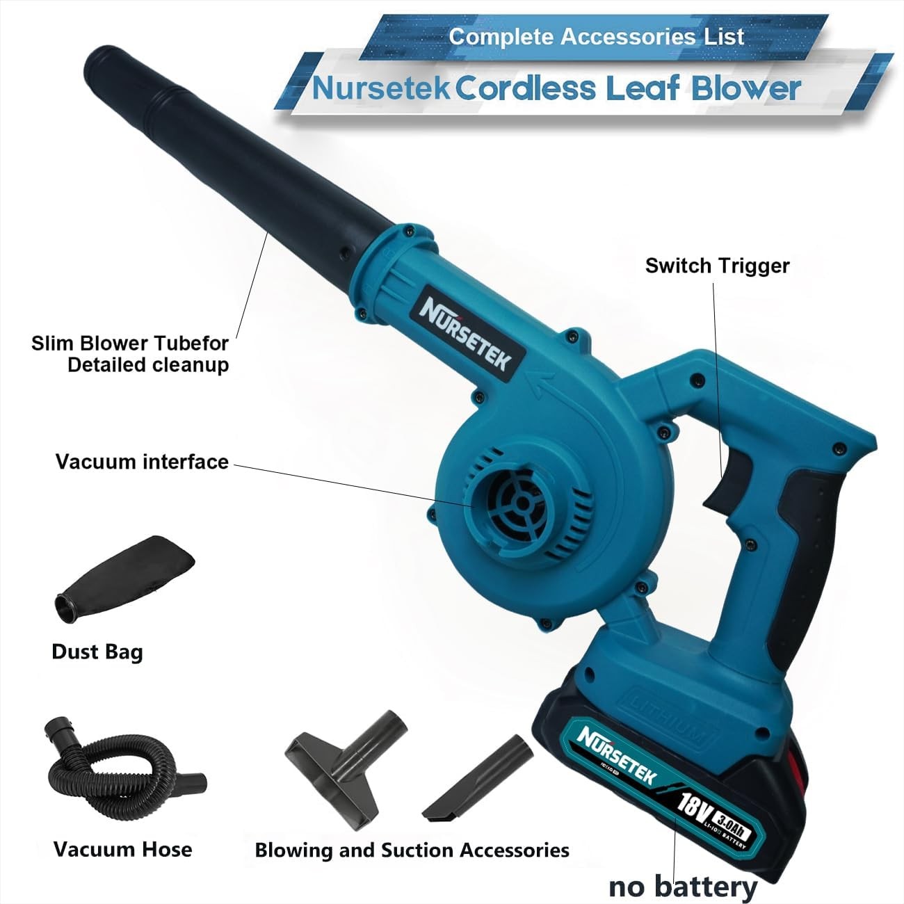 Cordless Leaf Blower Vacuum 18V Twin Battery Garden Patio Car Cleaner