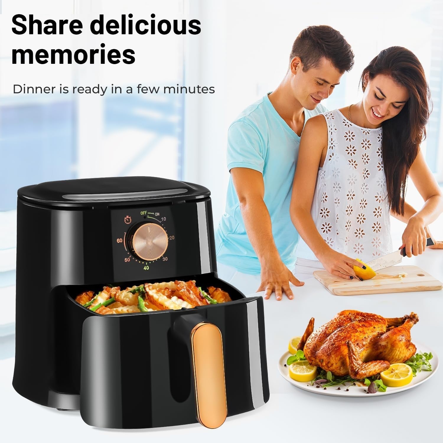 4L Air Fryer 1800W Rapid Air 60min Timer 200°C 9in1 Knob Dishwasher Safe
