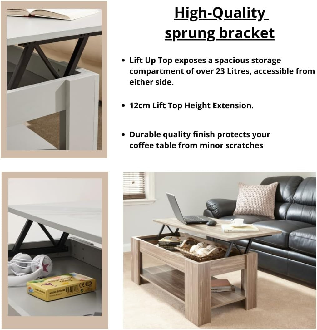 Lift Top Coffee Table with Hidden Storage & Shelf – Walnut Modern Space Saver