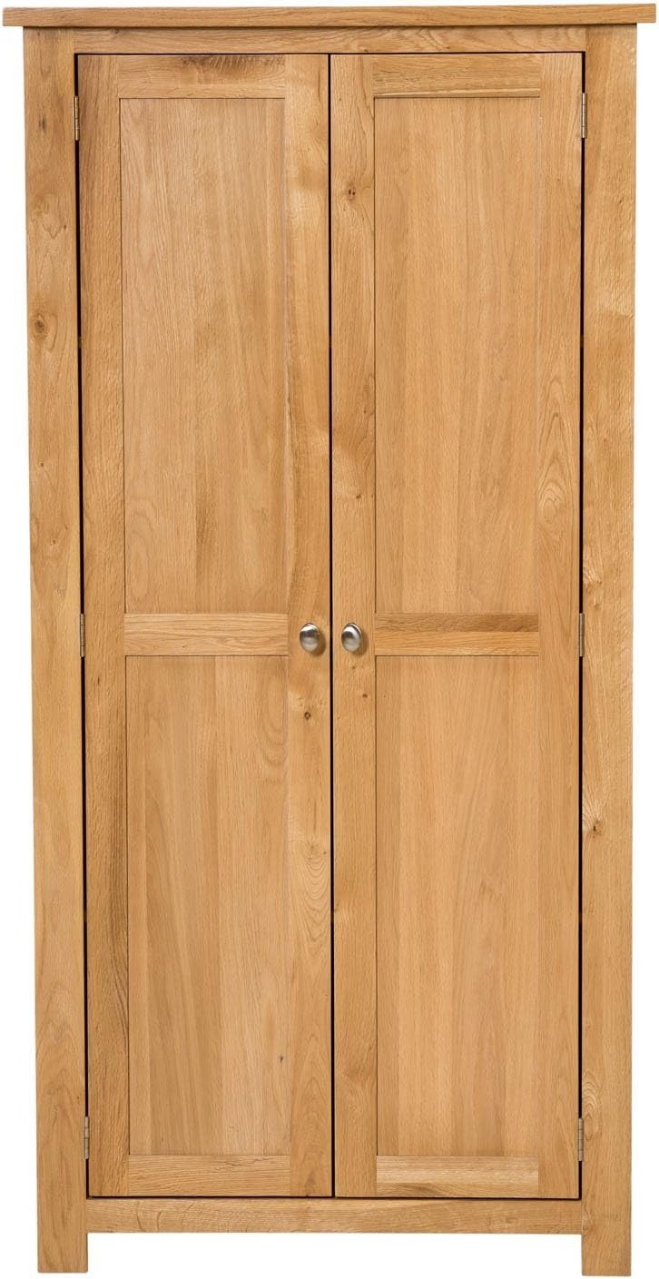 Tall Oak Wooden Storage Cabinet 2 Door Cupboard | Adjustable Shelves Solid Unit