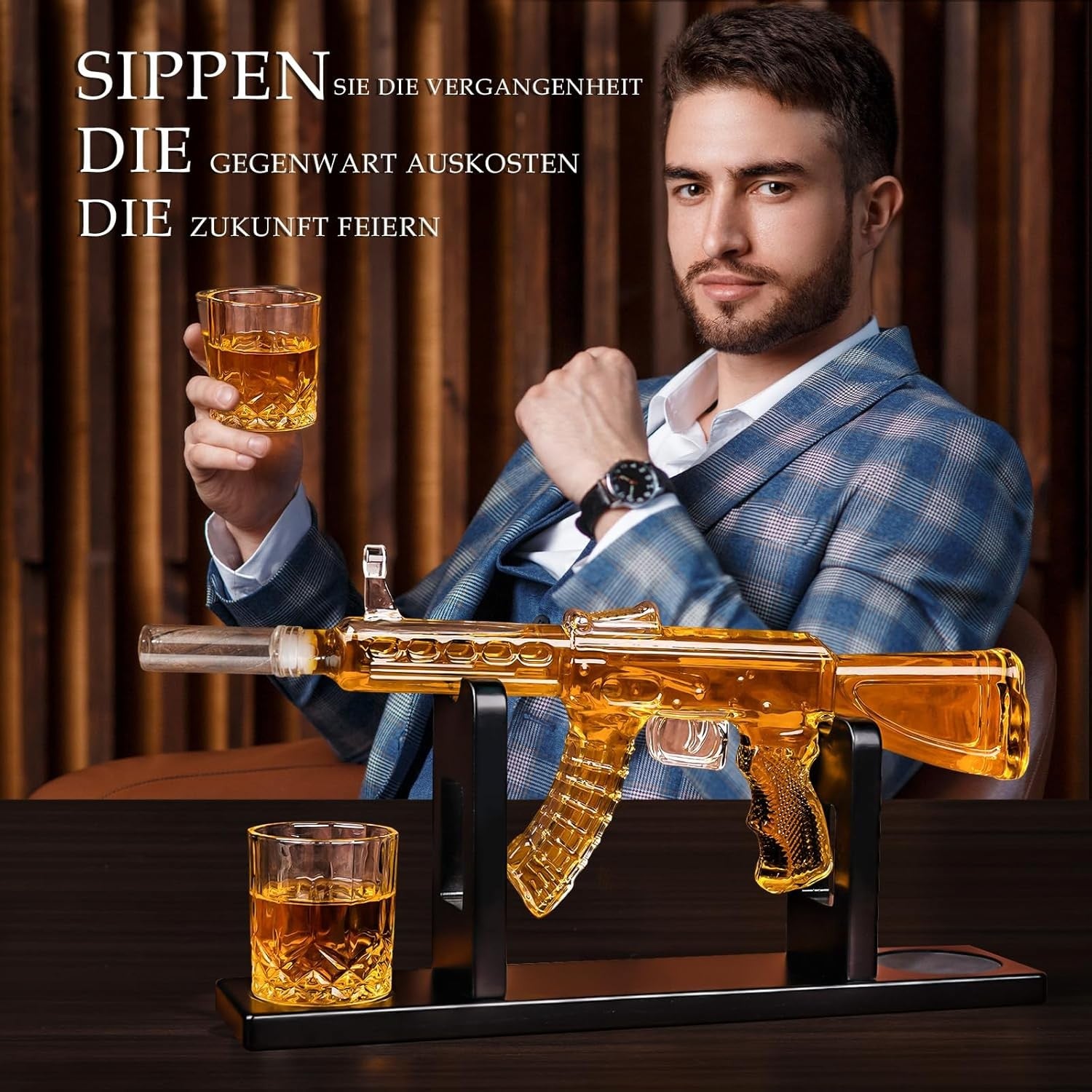 AK47 Whiskey Decanter Set 550ml with 2 Glasses Gift for Men Bar Display