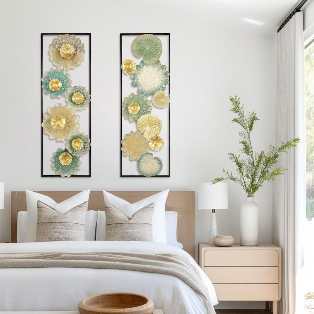 Gold Metal Wall Art Panels 90x31cm Set of 2 Modern Sculpture