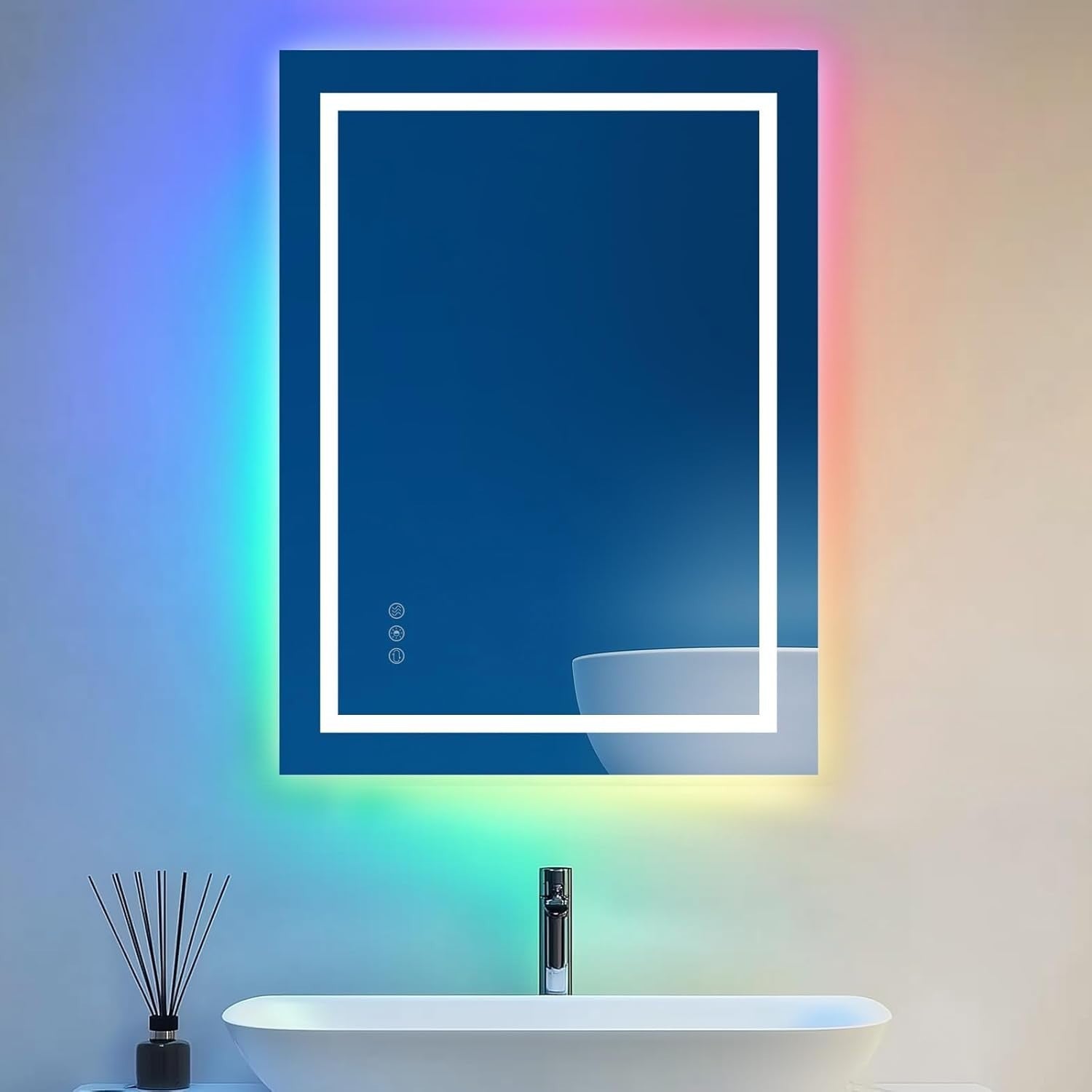 LED Bathroom Mirror 80x60cm Anti-Fog RGB Lights Touch Dimmable Wall