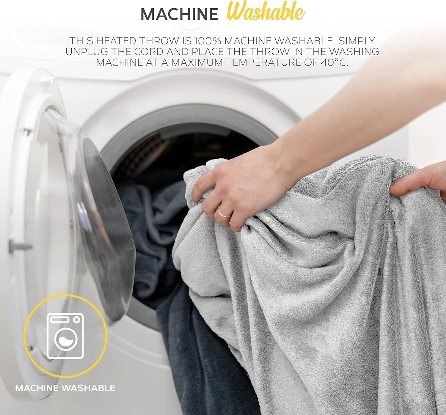 Electric Heated Throw Blanket 130x160cm 9 Heat Levels Timer Washable Silver