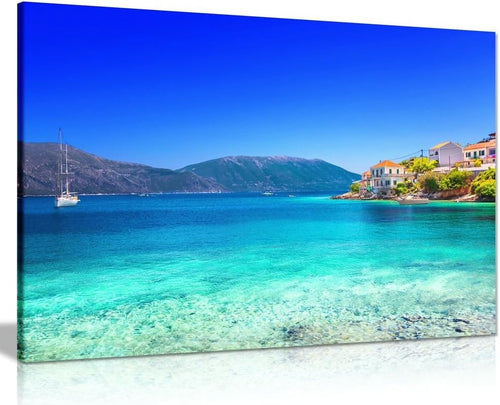 Blue Beach Sea Canvas Wall Art Ocean Landscape Living Room Decor 18x12