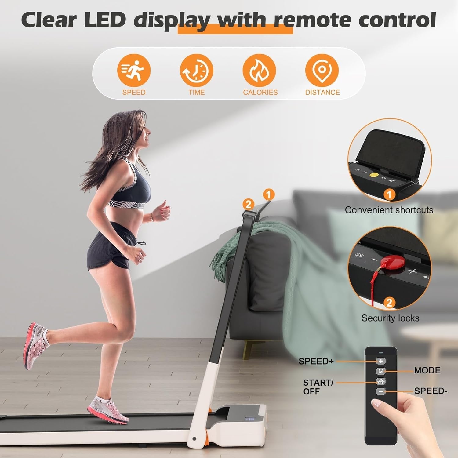 Foldable Home Treadmill 2.5HP LED Display Remote Quiet Walking Running