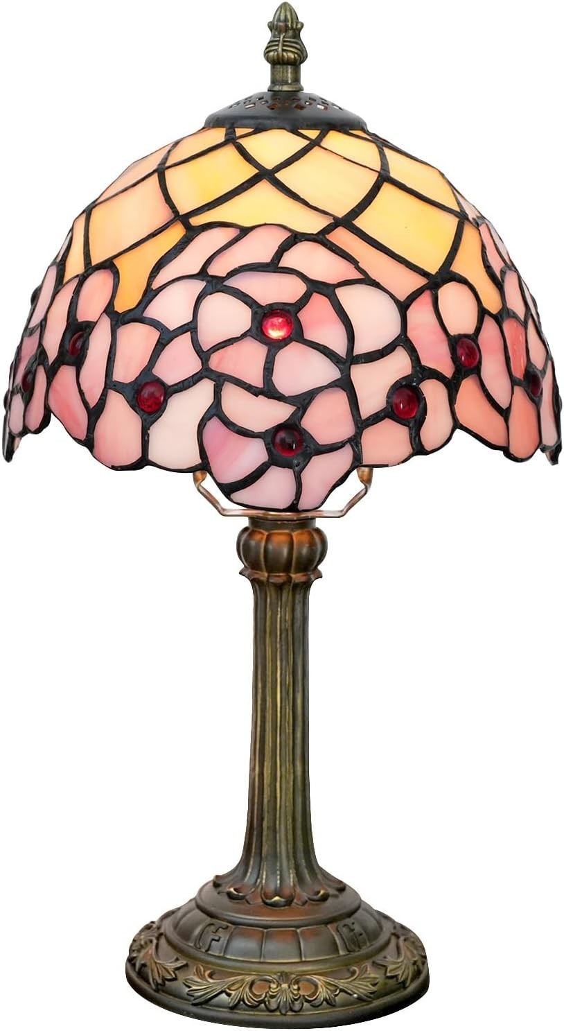 Stained Glass Tiffany Table Lamp Cherry Blossom 8x14 Inch Desk Light