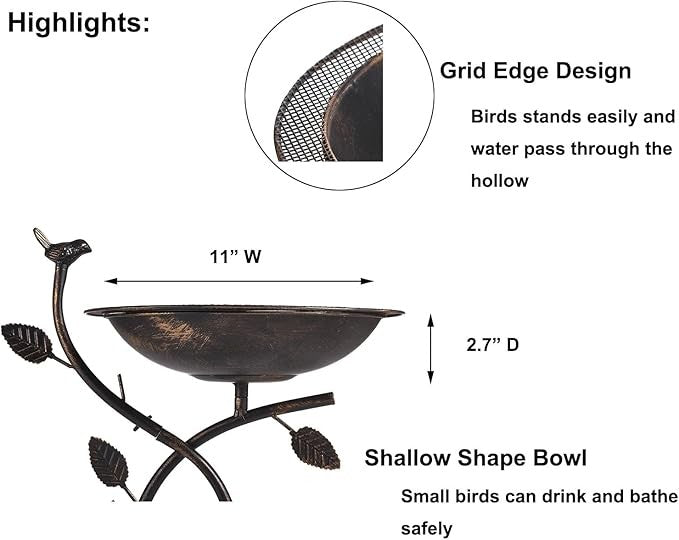 28" Bronze Iron Bird Bath Stand – Elegant Outdoor Feeder Bowl for Garden Décor