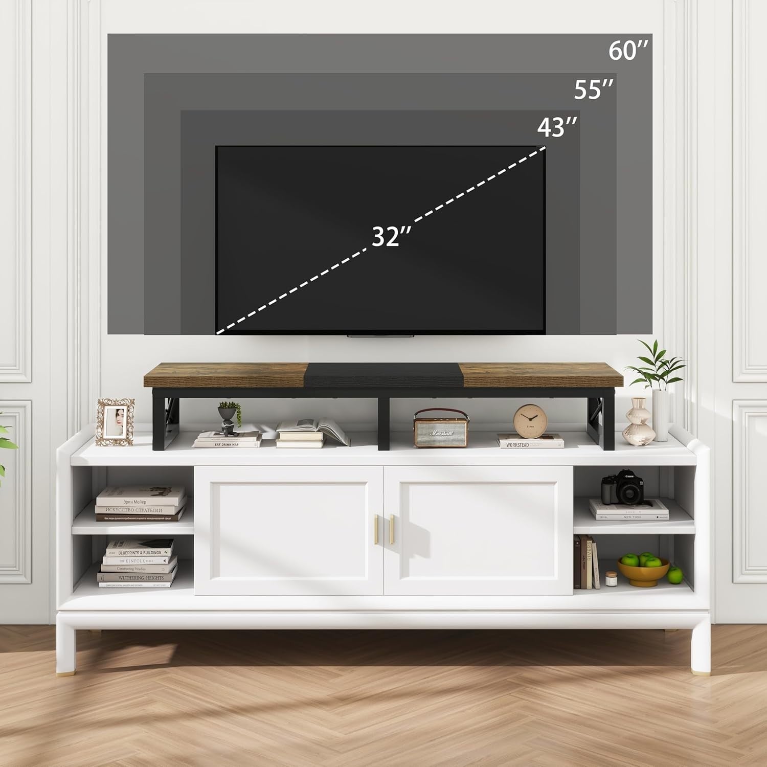 TV Riser Stand for 32-60" with Storage Shelf Steel Legs Modern Desk