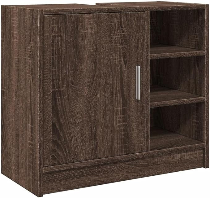 Brown Oak Bathroom Sink Cabinet 63x29x55cm – Modern Vanity Unit with Door