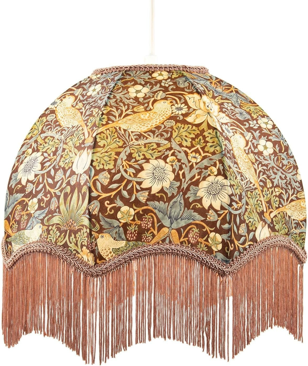 Victorian Vintage Lamp Shade Floral Birds Tassels Green Blue 36cm