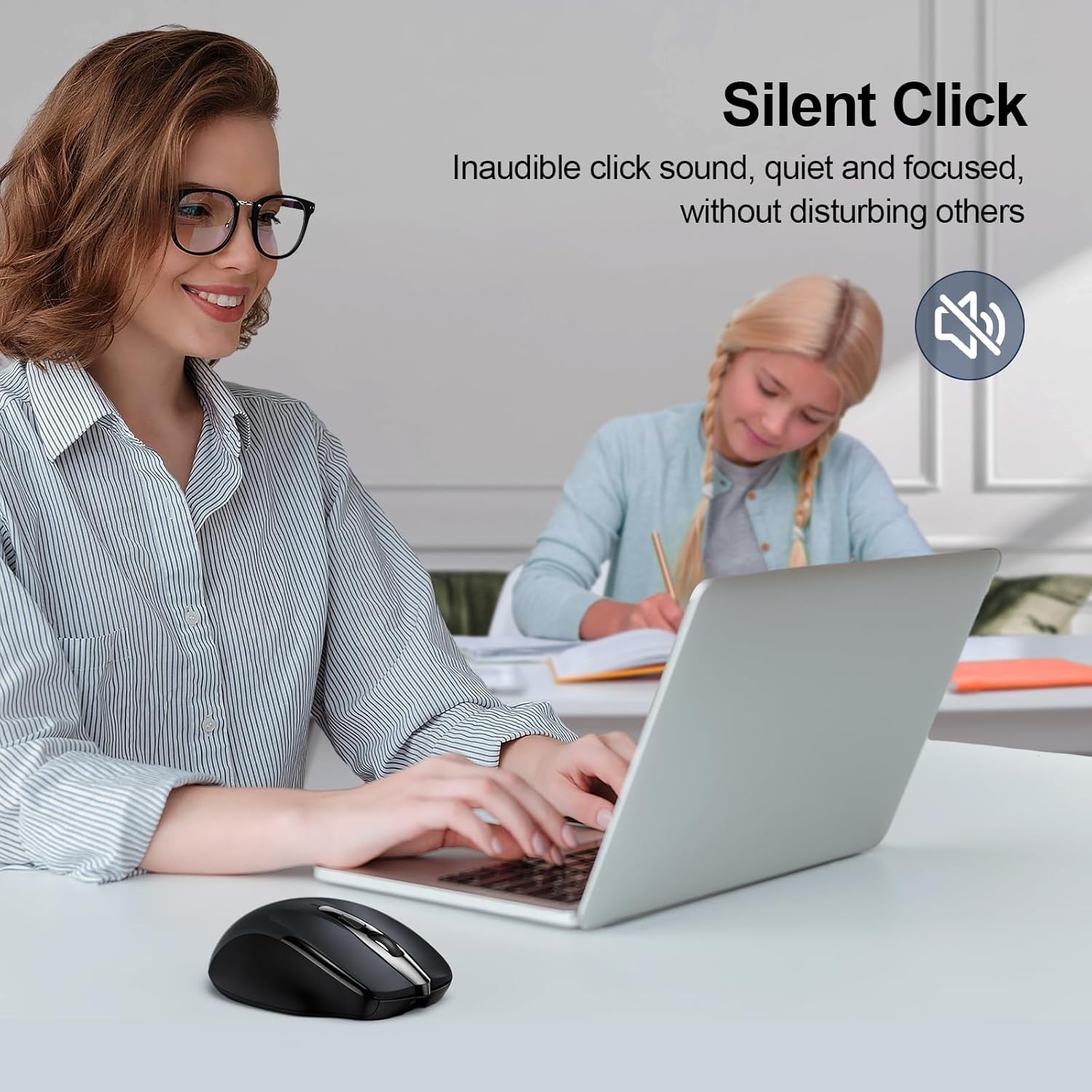 Black Rechargeable Wireless Mouse 4800DPI Silent Ergonomic USB Laptop PC