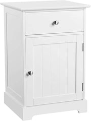 White Bedside Table with Drawer & Cupboard | Wooden Nightstand Storage Unit