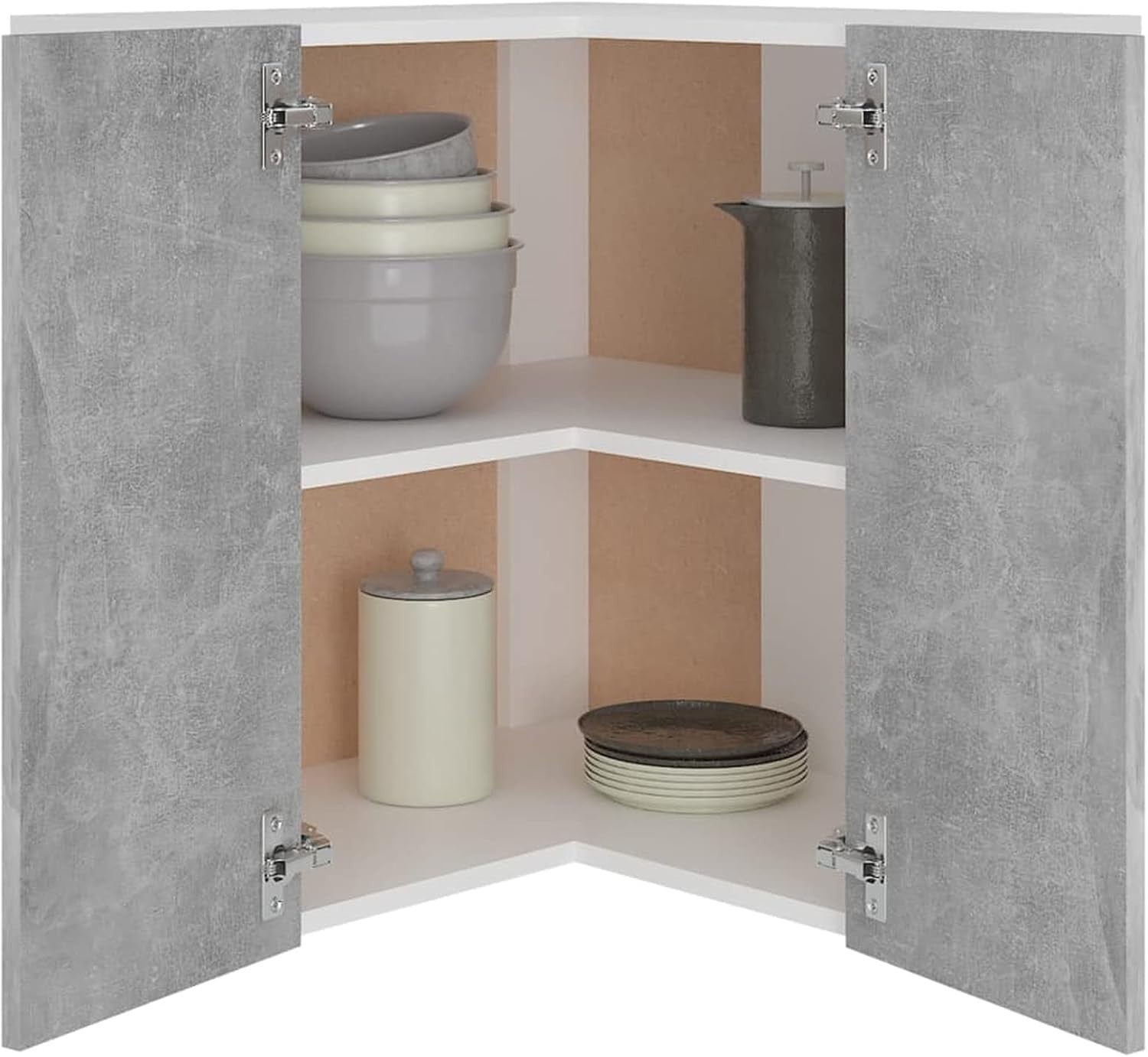 Corner Kitchen Wall Cabinet with Lockable Doors & Spacious Shelves 57x57x60cm