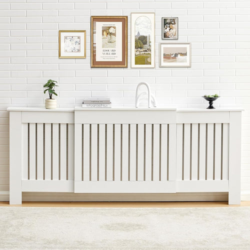 Adjustable White Radiator Cover Extendable Vertical Slat Cabinet