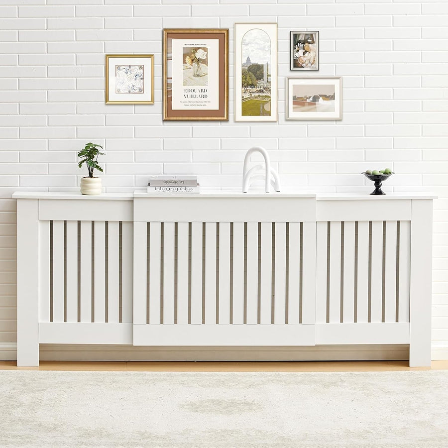 Adjustable White Radiator Cover Extendable Vertical Slat Cabinet