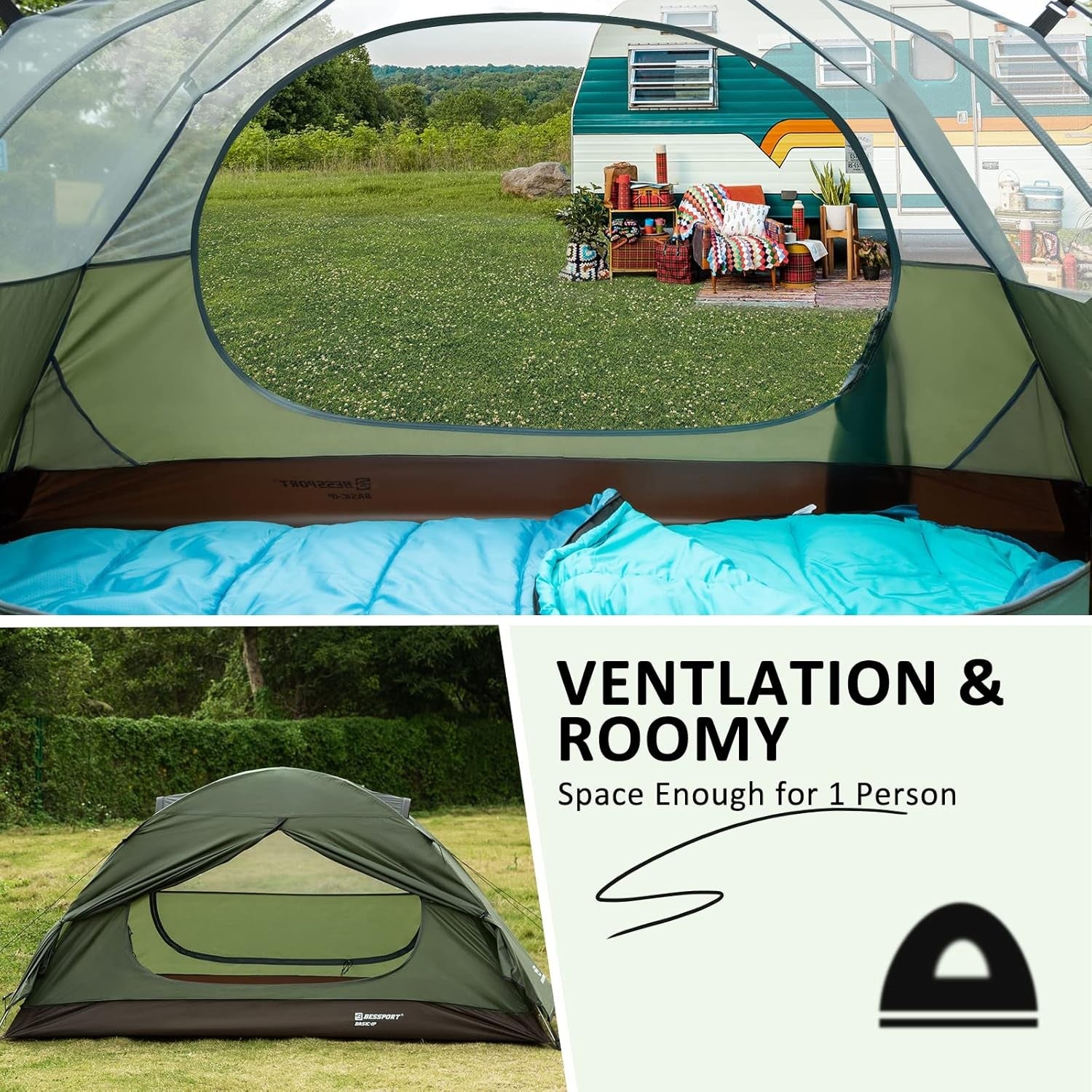 1 Person Ultralight Camping Tent Waterproof 3-4 Season Green