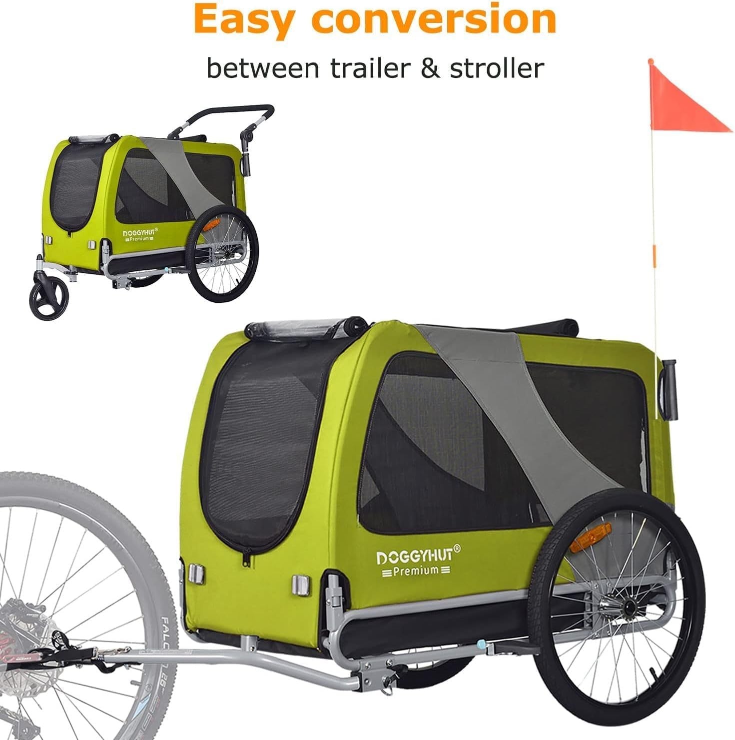 XL Dog Bike Trailer & Push Stroller 45kg Heavy Duty Green Black