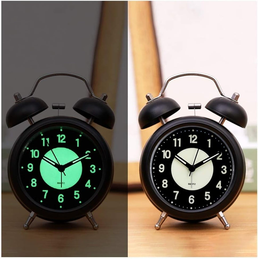 Glow Dial Twin Bell Alarm Clock Loud Silent Non Ticking Night Bedside