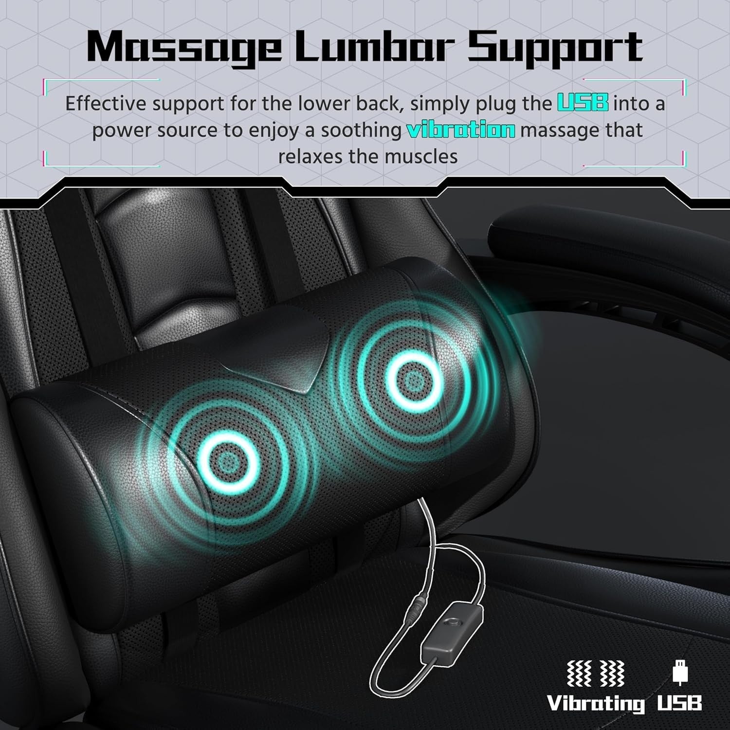 Gaming Chair Recliner w/ Massage Lumbar Pillow, Footrest, Faux Leather PC Seat