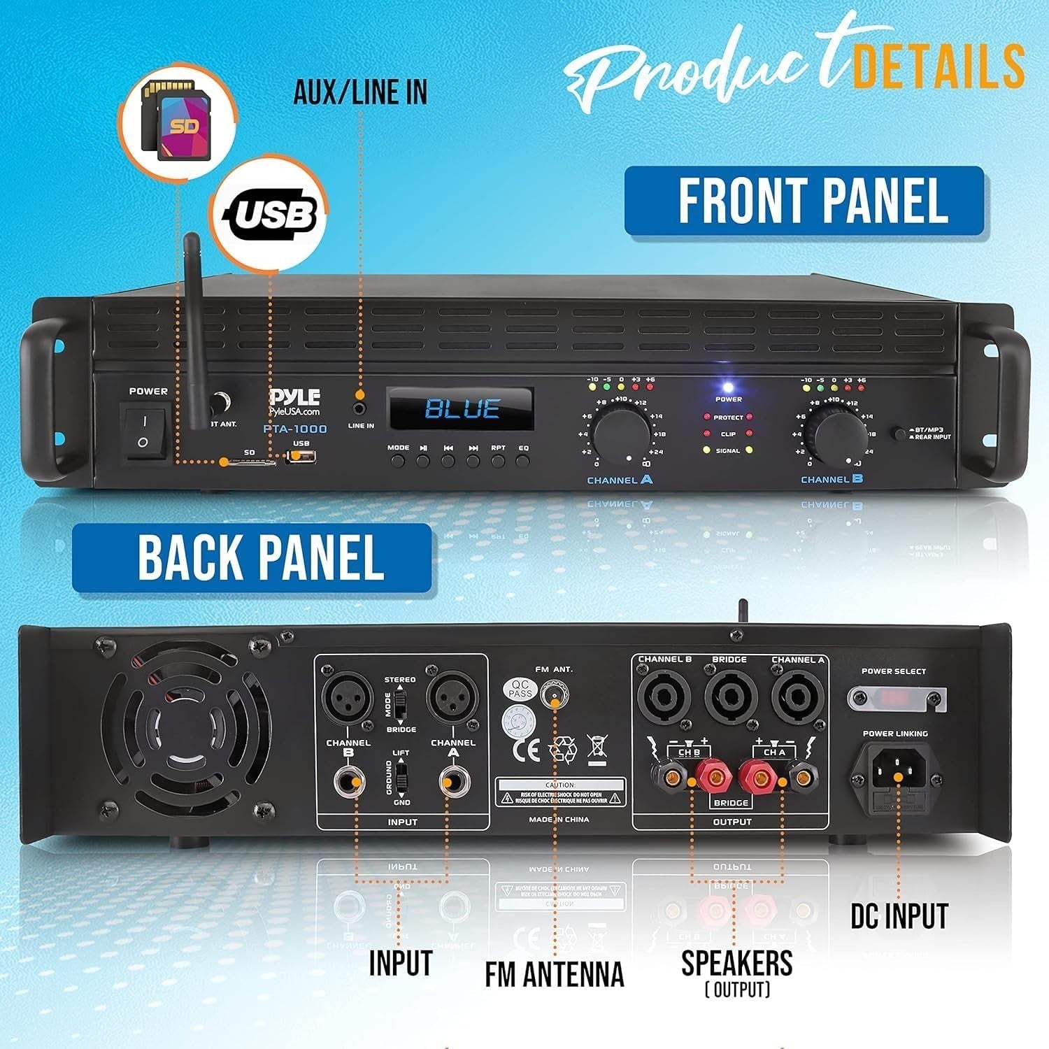 2000W Bluetooth Stereo Power Amplifier Rack Mount DJ Home
