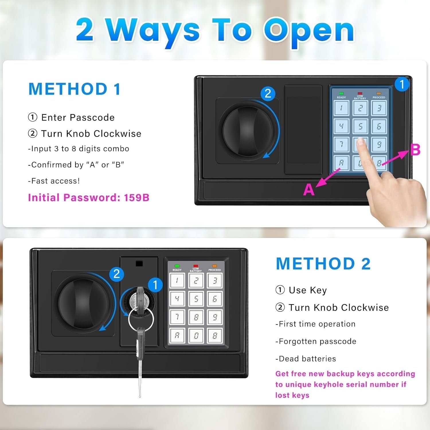 68L Digital Safe Box Fireproof Bag Alarm Wall Floor Mount Black