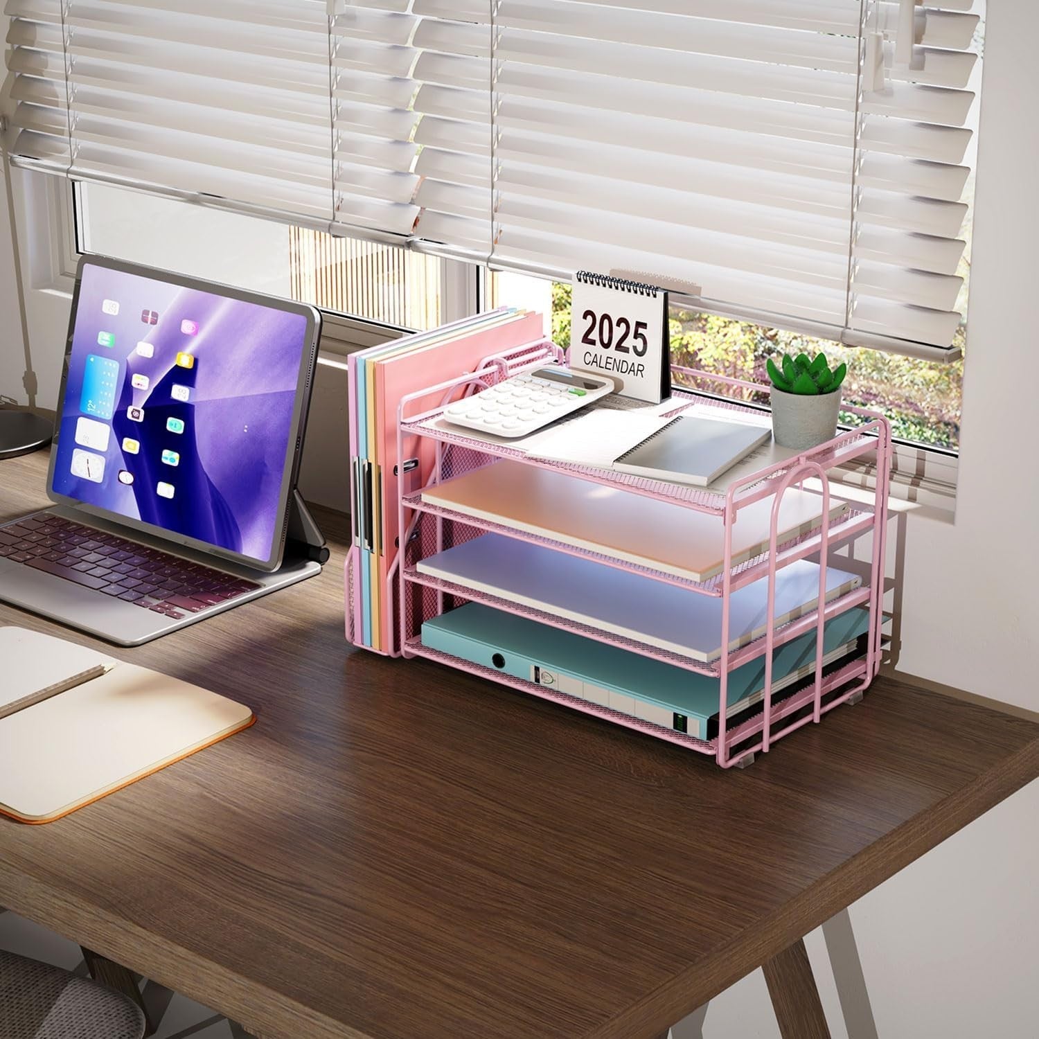 4-Tier Desk Organizer with Magazine Holder | Metal File & Paper Storage.