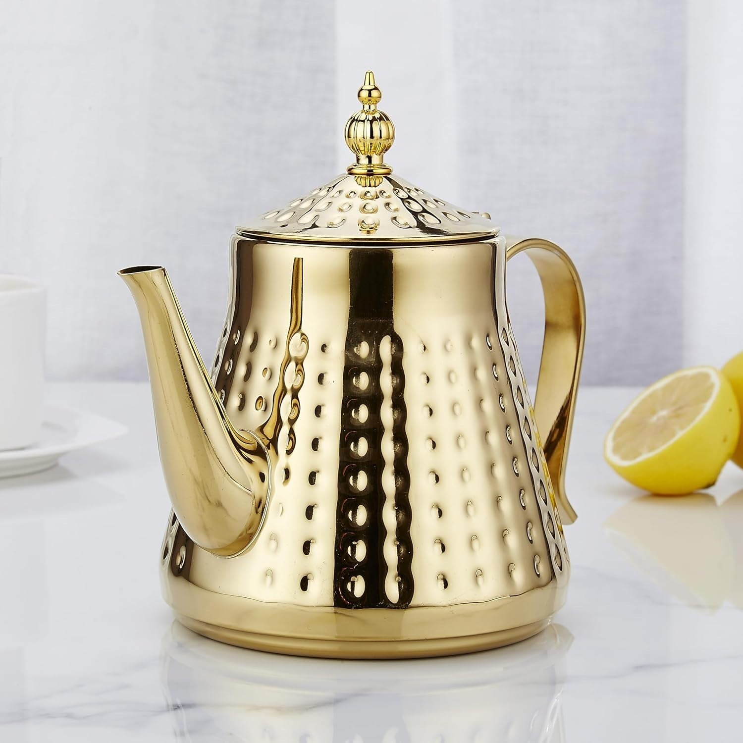 1.2L Gold Stainless Steel Teapot with Infuser Hammered Tea Pot 5 Cup