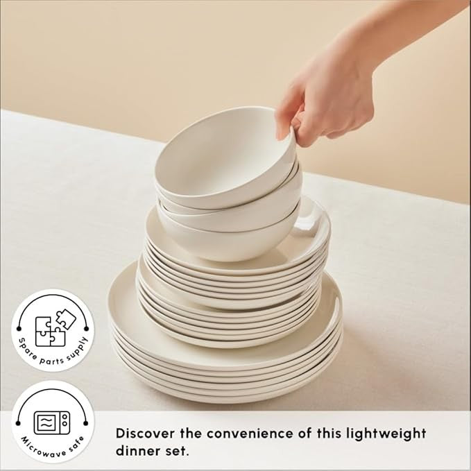 24pc White Bone China Dinner Set for 6 Plates Bowls Elegant Tableware