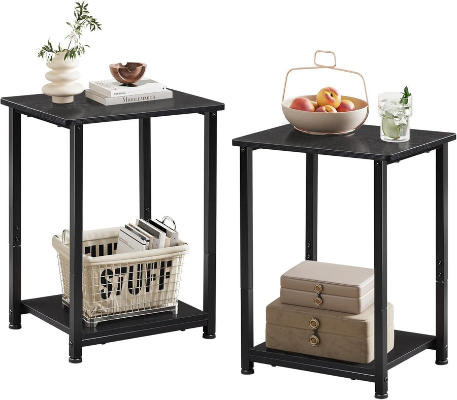 Set of 2 Industrial 2-Tier Side Tables with Adjustable Feet, 50kg Load Capacity
