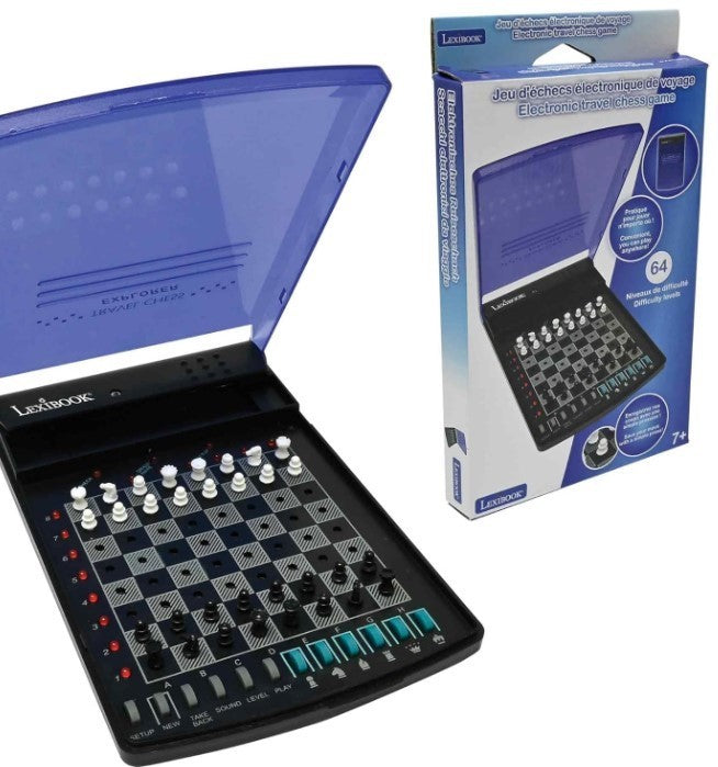 Electronic Travel Chess Set | 64 Difficulty Levels | Portable Folding Board