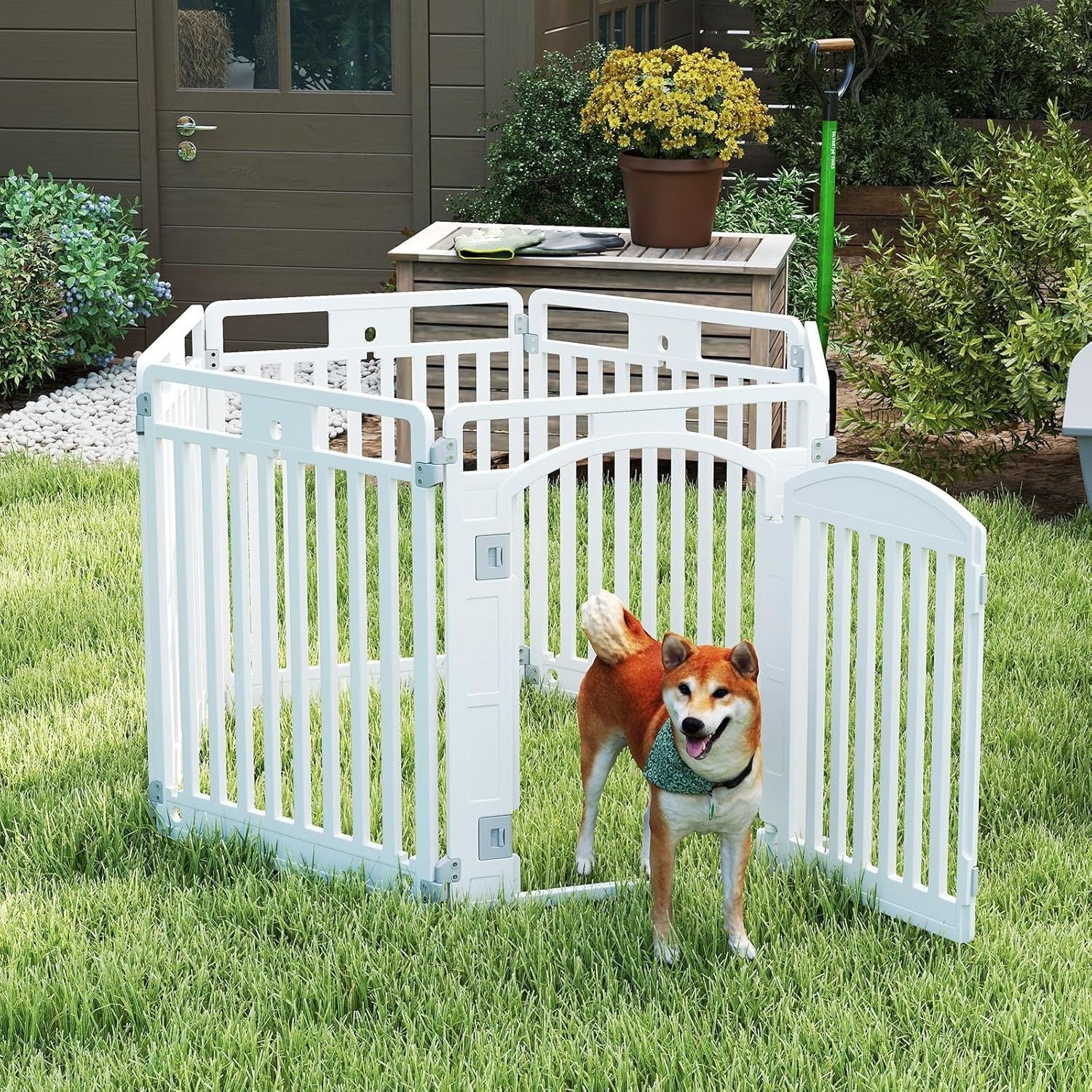 Foldable Dog Playpen with Lockable Gate for Small & Medium Pets Indoor Outdoor
