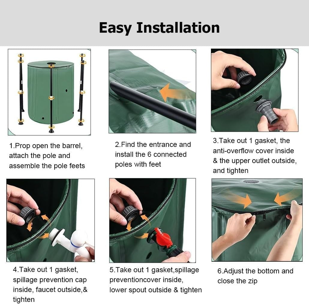 Collapsible Garden Water Butt 250L PVC Rainwater Barrel with Tap & Zip