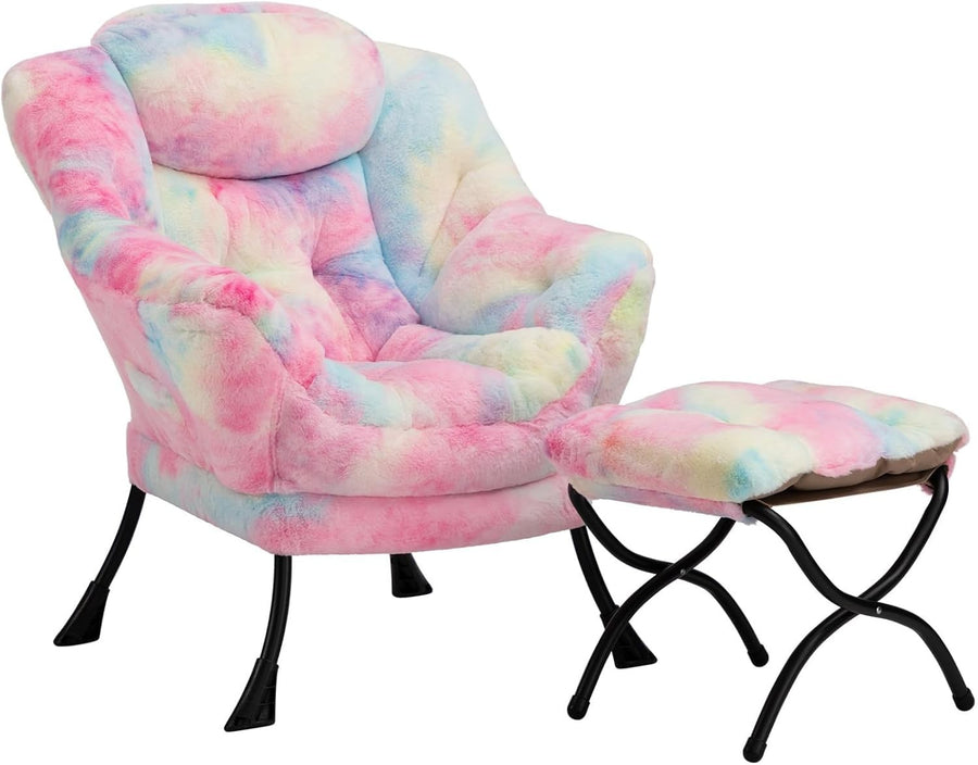 Plush Aurora Armchair with Footstool Lounge Chair Soft Reading Seat Cozy