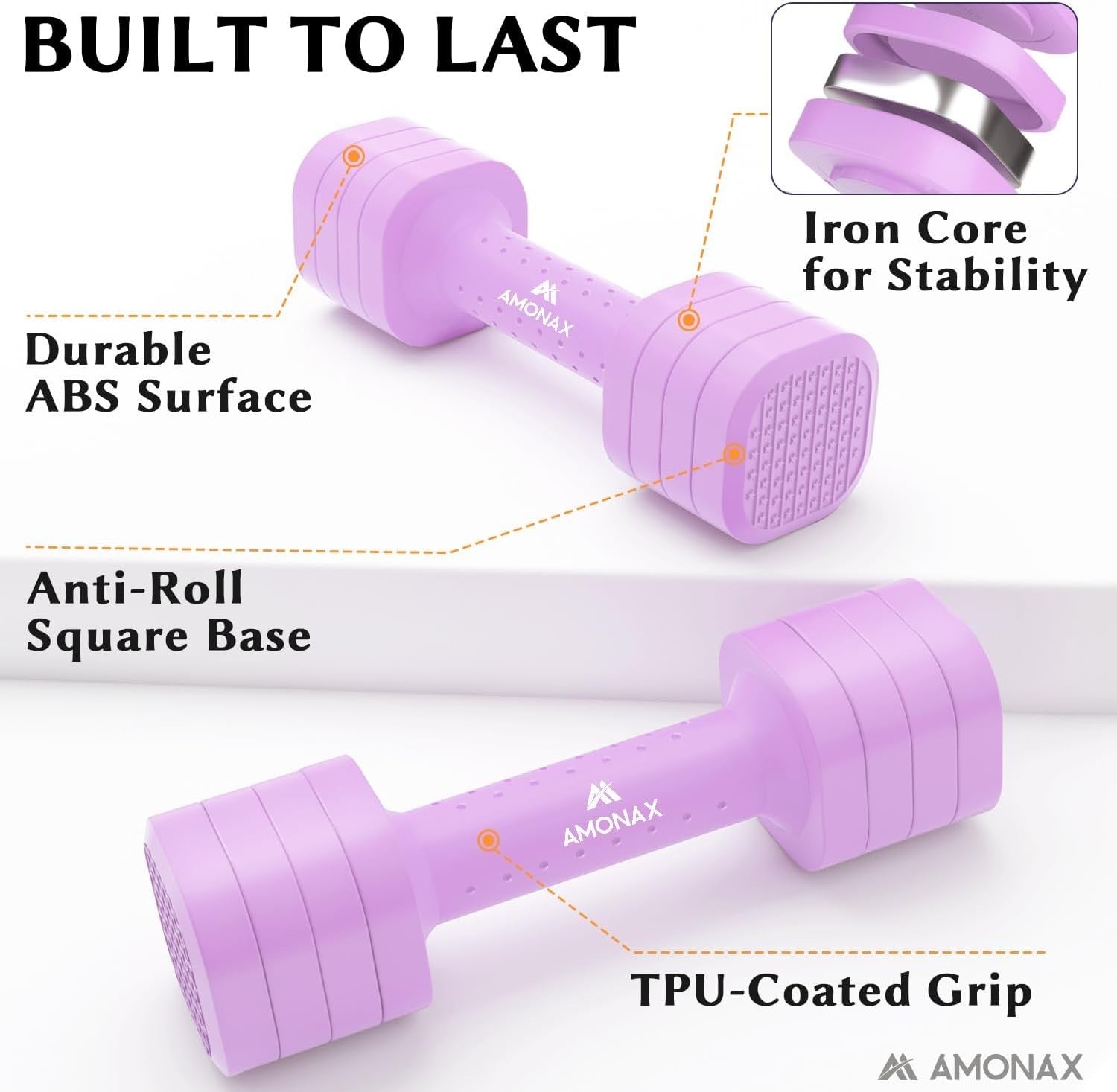 Light Purple Adjustable Dumbbell Pair 2–5lb 4-Level Quick Lock Home Gym