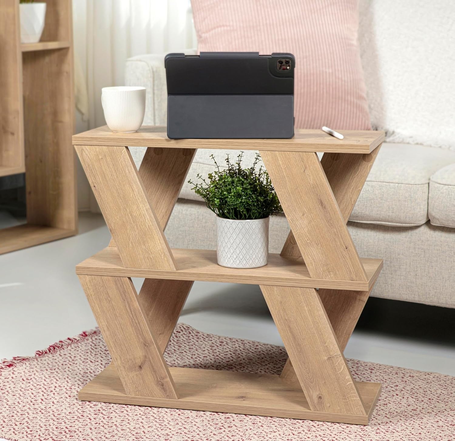Slim 2 Tier Coffee Table with Magazine Rack | Space-Saving Oak End Table
