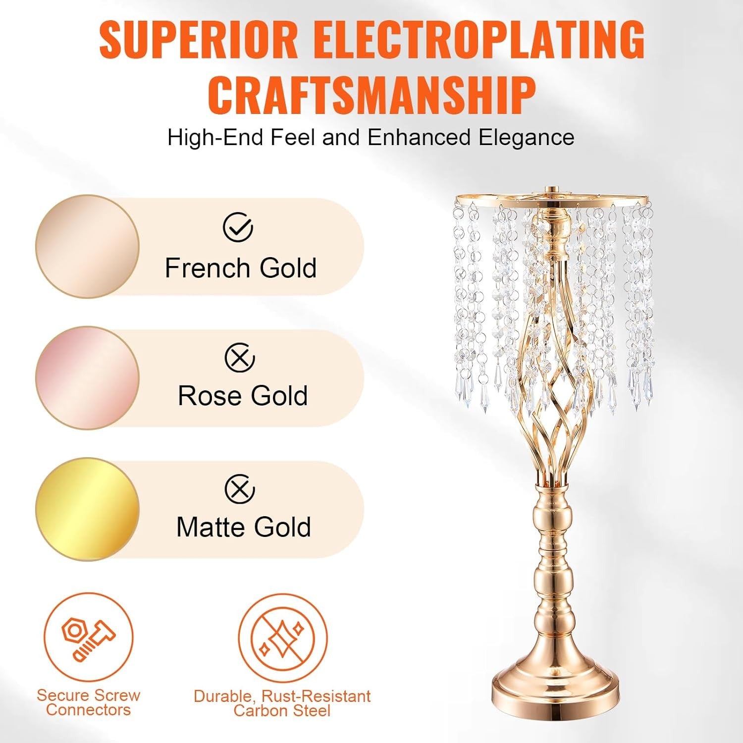 10Pcs 55cm Gold Crystal Wedding Flower Stand Tall Table Centerpieces