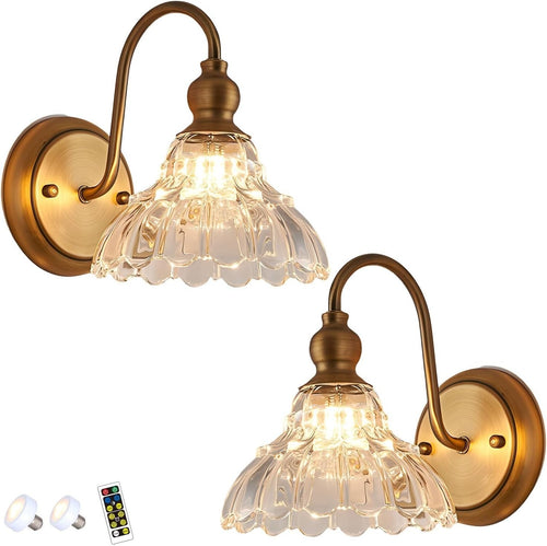 Wireless Battery-Operated Wall Sconces with Remote & Dimmable LED Bulbs