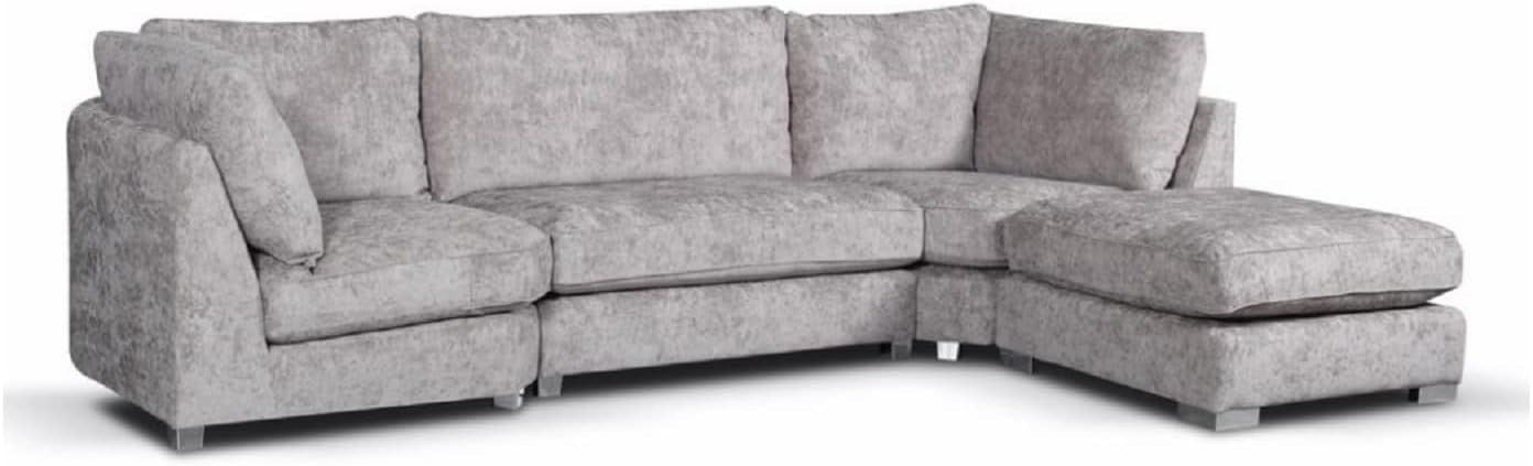 Grey Corner Sofa L or U Shaped Chenille Highback with Footstool Option