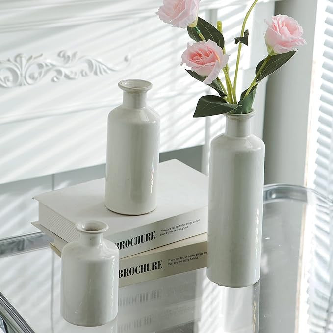 White Ceramic Vase Set Modern Minimalist Bottle Vases for Home Decor
