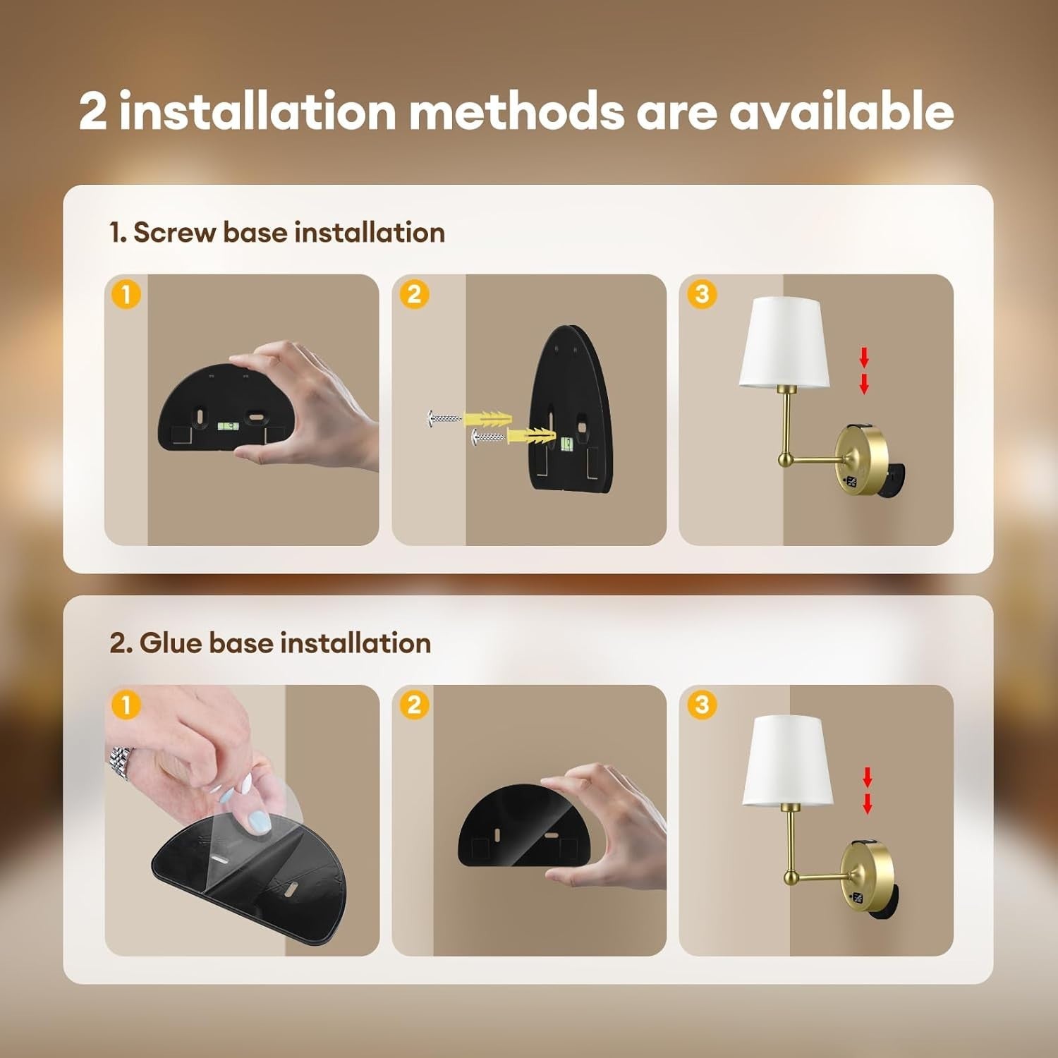 Cordless Rechargeable Wall Lights with 10000mAh Battery, Touch Remote, 3 Color T