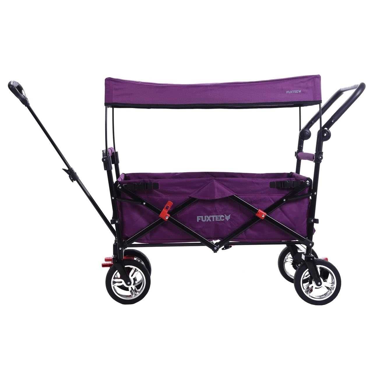 Purple Kids Folding Stroller Wagon Push Pull Cart w/ Canopy & Dual Brakes