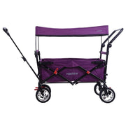 Purple Kids Folding Stroller Wagon Push Pull Cart w/ Canopy & Dual Brakes