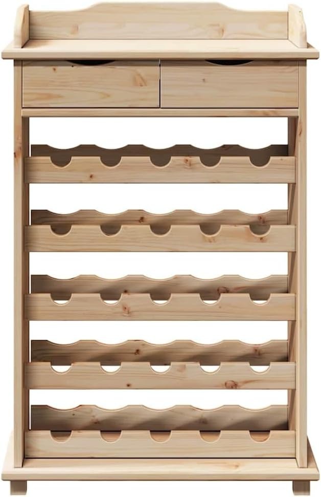 Solid Pine Wood Wine Rack Cabinet with Drawers, 20 Bottle Storage