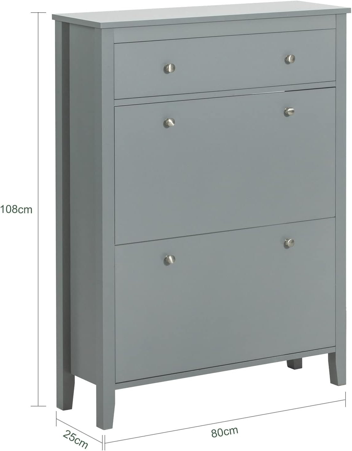 Slim Modern Grey Shoe Cabinet with Drawer & Flip Doors, 12-Pair Storage