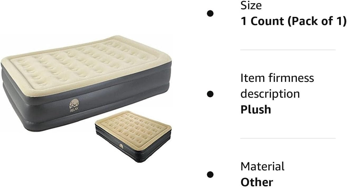 Double Inflatable Beig Air Bed Built-In Electric Pump High Raised Guest Mattress