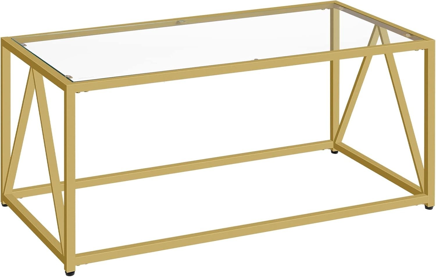 Modern Gold Glass Coffee Table, 100x50cm, Metal Frame, Easy Assembly